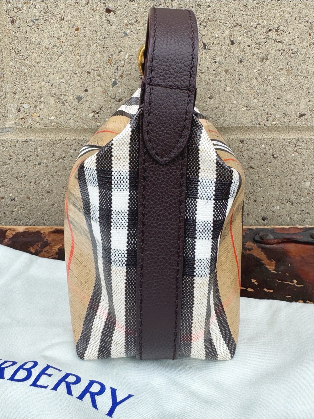 Burberry Mini Highlands Duffle Bag in Sand Beige and Brown Leather Trim - Picture 3 of 8